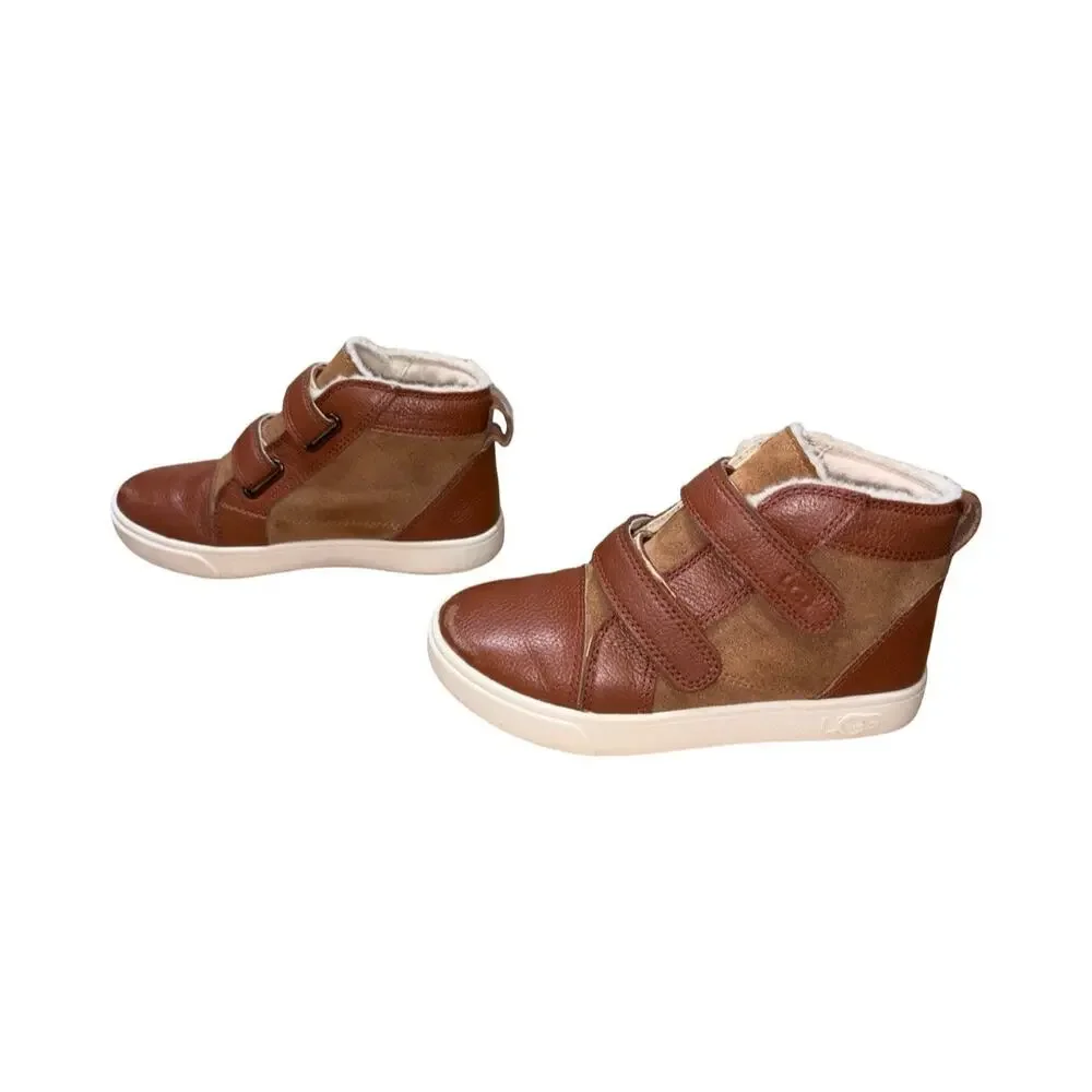 UGG Rennon II Chestnut Leather Suede Double-Strap Sneakers Size: US 13 Kids